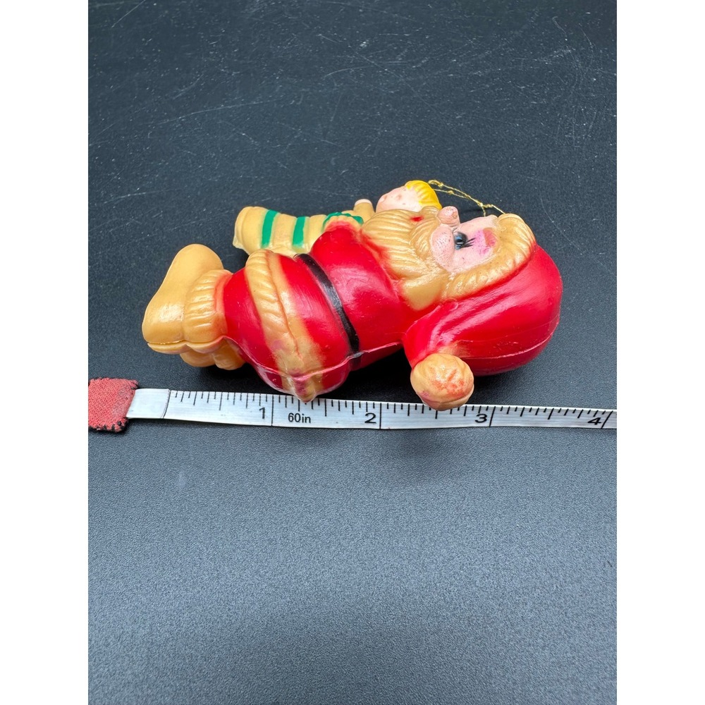 Vintage Blow Mold Santa Ornament Holding Doll in Stocking Christmas Plastic - Picture 6 of 6
